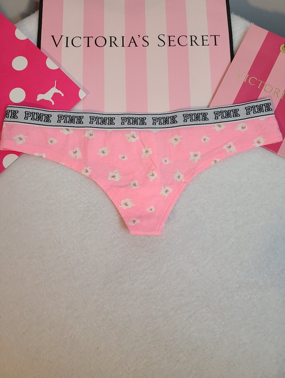 NWT Retired VS PINK Retro Logo Band Cotton Extra Low Rise Thong Size M